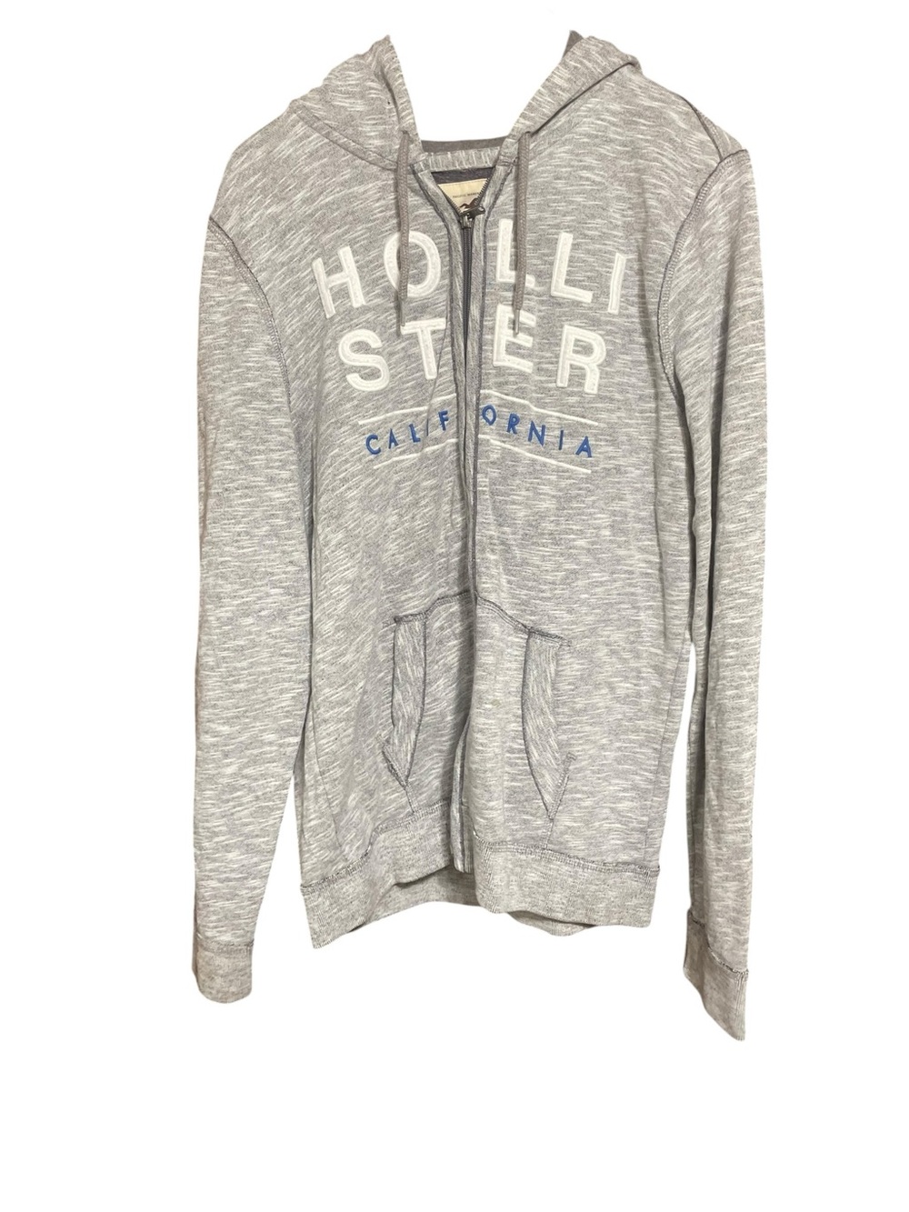 Hollister Light Gray Zip-Up Hoodie with Blue Accent